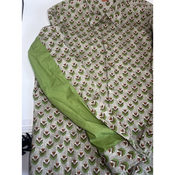 Men’s Hugo Boss Button Up Green Print Long Sleeve Size Large - Picture 6 of 9